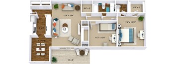 The Hickory two bedroom floor plan