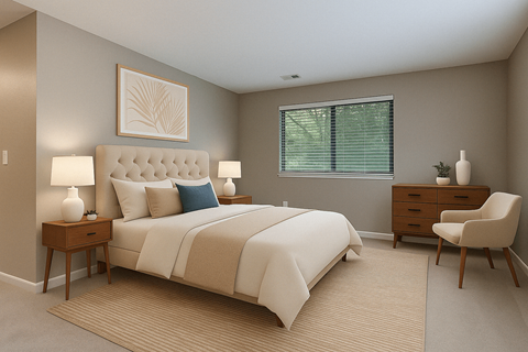 Spacious apartment bedroom with natural light at Glen Oaks East Apartments in Grand Rapids, MI