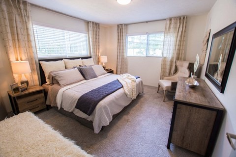 Spacious renovated apartment bedroom at Icon Avondale apartments in Decatur, GA