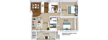 Paris two bedroom 3D floor plan