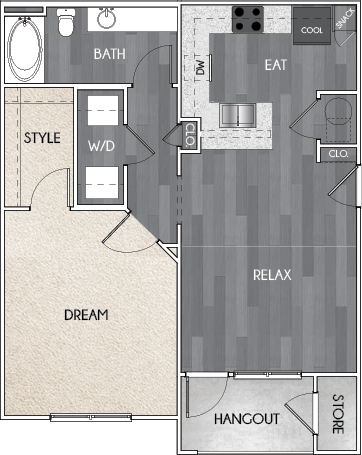 Our A1 one bedroom, one bath floor plan. Argento at Riverwatch Apartments in Augusta, GA. Our A1 one bedroom, one bath floor plan. Argento at Riverwatch Apartments in Augusta, GA.