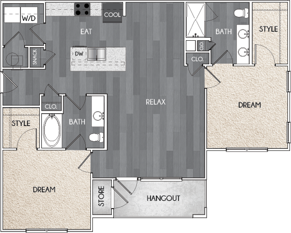 Our B1 two bedroom, two bath floor plan. Argento at Riverwatch Apartments in Augusta, GA. Our B1 two bedroom, two bath floor plan. Argento at Riverwatch Apartments in Augusta, GA.