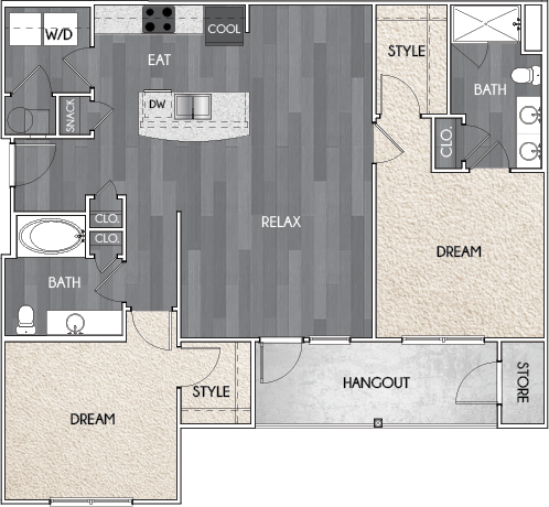 Our B2 two bedroom, two bath floor plan. Argento at Riverwatch Apartments in Augusta, GA. Our B2 two bedroom, two bath floor plan. Argento at Riverwatch Apartments in Augusta, GA.