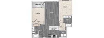 Our B3.1 two bedroom, two bath floor plan. Argento at Riverwatch Apartments in Augusta, GA.