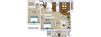 two bedroom 3D floor plan