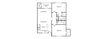 Royal Palm Floor Plan 2 bedroom 2 bathroom 1100 sq ft