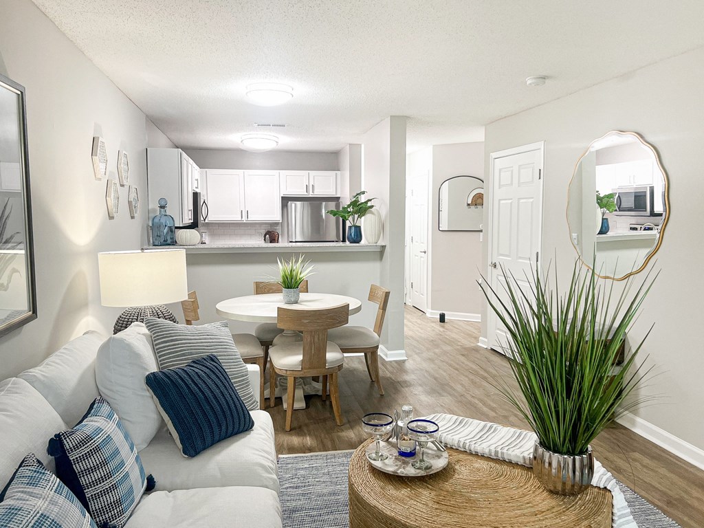 Living Room, Dining Area, and Kitchen