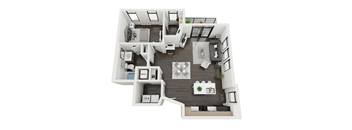 a 3d rendering of our 1 bedroom apartment at the crossings at white marsh apartments in white