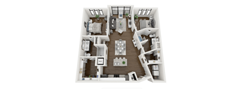 this is a 3d floor plan of a 550 square foot 1 bedroom apartment at the b