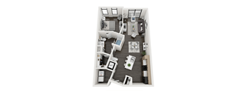 this is a 3d floor plan of a 824 square foot 1 bedroom apartment at the
