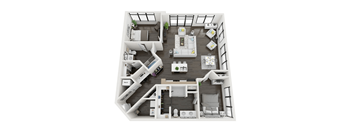 this is a 3d floor plan of a 888 square foot 1 bedroom apartment at the