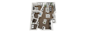this is a 3d floor plan of a 824 square foot 1 bedroom apartment at the