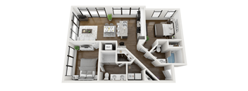 this is a 3d floor plan of a 824 square foot 1 bedroom apartment at the