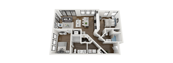 a 3d rendering of our 1 bedroom apartment at the crossings at white marsh apartments in white