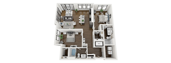 this is a 3d floor plan of a 824 square foot 1 bedroom apartment at the