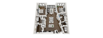 a 3d rendering of our 1 bedroom apartment at the crossings at white marsh apartments in white
