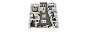 a 3d rendering of our 1 bedroom apartment at the crossings at white marsh apartments in white