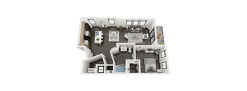 a 3d rendering of our 1 bedroom apartment at the crossings at white marsh apartments in white