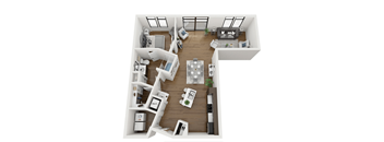 this is a 3d floor plan of a 824 square foot 1 bedroom apartment at the