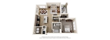 a 3d floor plan of a house with a bedroom and a living room