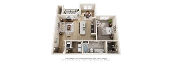 a 3d floor plan of a home with a bedroom and living room