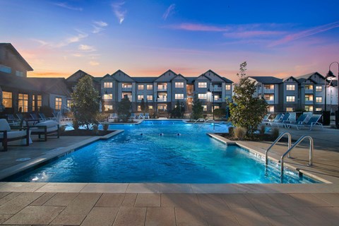 Resort-style swimming pool  at The View on Canton apartments in Cartersville, GA