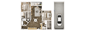 A top-down view of a car's interior layout.