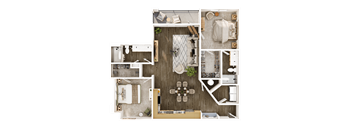 A floor plan of a house with a kitchen, living room, dining room, and bathroom.