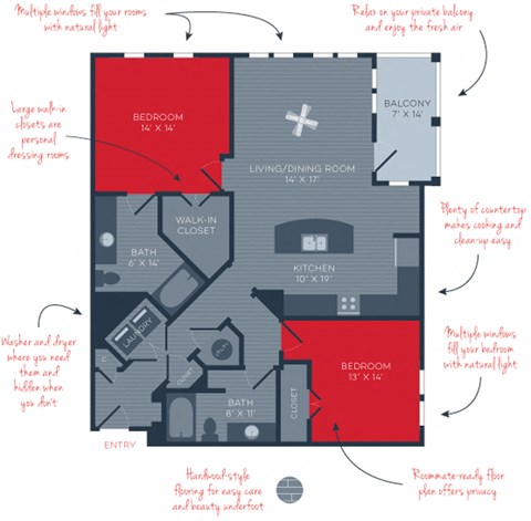 B3 Saturn 2 Bed 2 Bath The Moderne at Providence Apartments in Huntsville, AL
