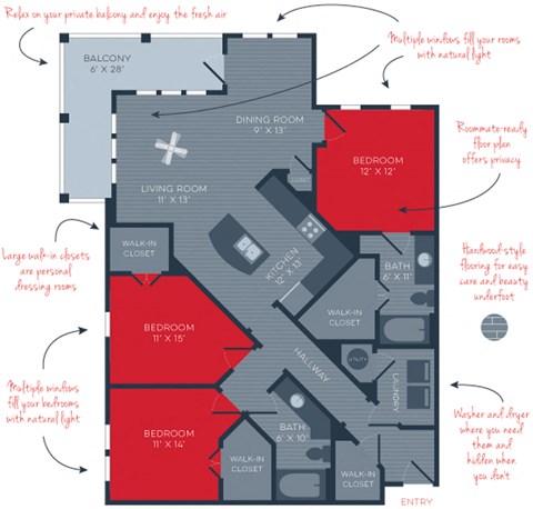 C1 Neptune 3 Bed 2 Bath The Moderne at Providence Apartments in Huntsville, AL