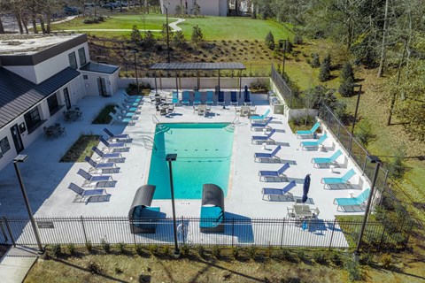 an aerial view of the pool at the resort at governors crossing