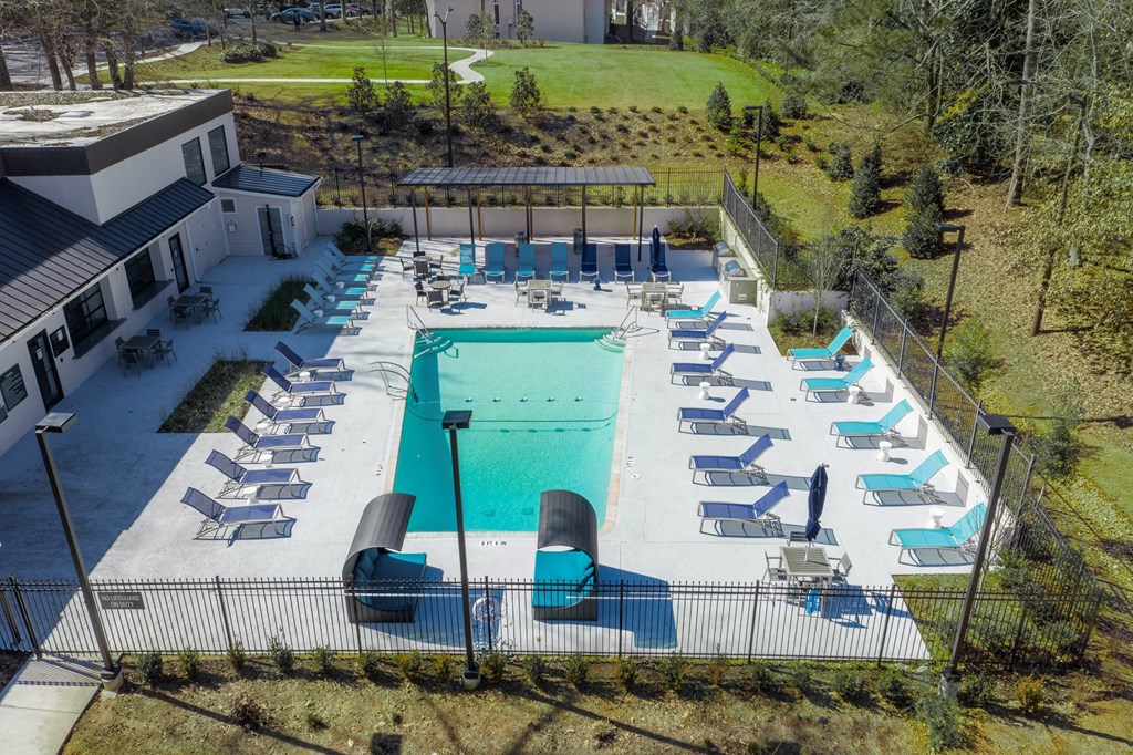 an aerial view of the pool at the resort at governors crossing