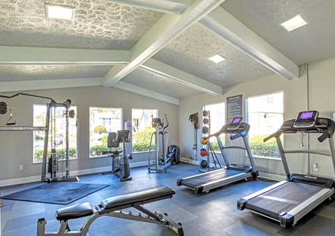On-site 24-hour fitness center with cardio and strength equipment at Mystic Bay Apartment Homes in Largo, FL