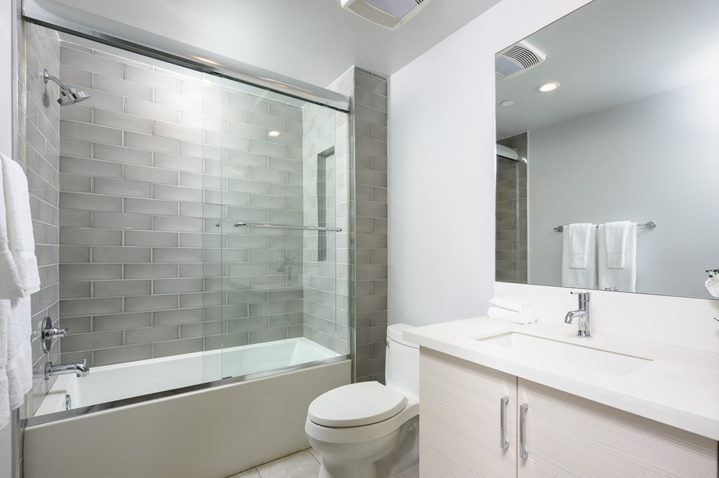 a bathroom with a shower toilet and a sink
