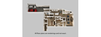 a 3d floor plan of a 3 bedroom apartment