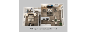 a rendering of our 1 bedroom floor plan