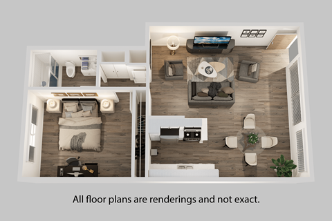 a rendering of our 1 bedroom floor plan