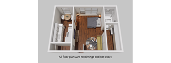 an overhead view of a 1 bedroom floor plan