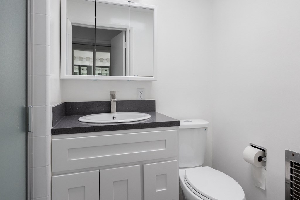 a white bathroom with a sink and a toilet