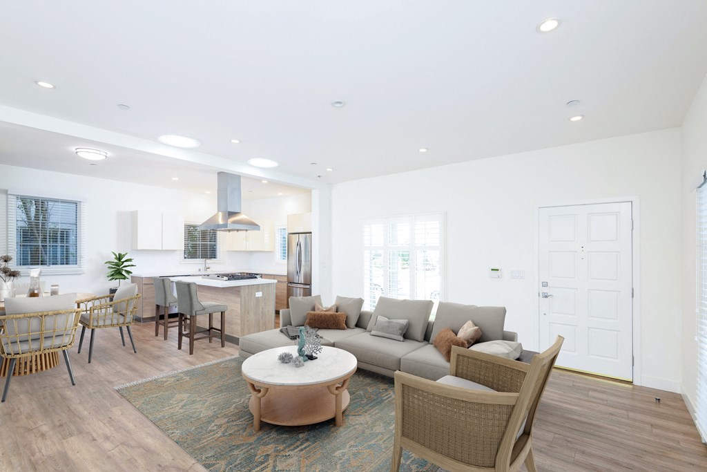 a living room with a couch and a table