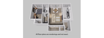 a floor plan of a small apartment with a teddy bear in the living room