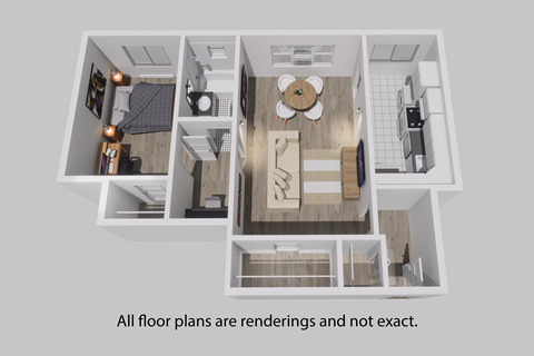 a floor plan of a small apartment with a teddy bear in the living room