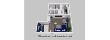 an overhead view of our studio apartment floor plan