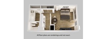 an overhead view of our studio apartment floor plan