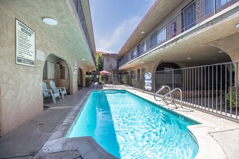 a swimming pool in the middle of a building