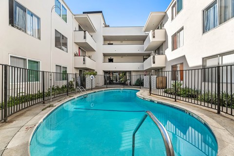 A swimming pool in a residential building.
