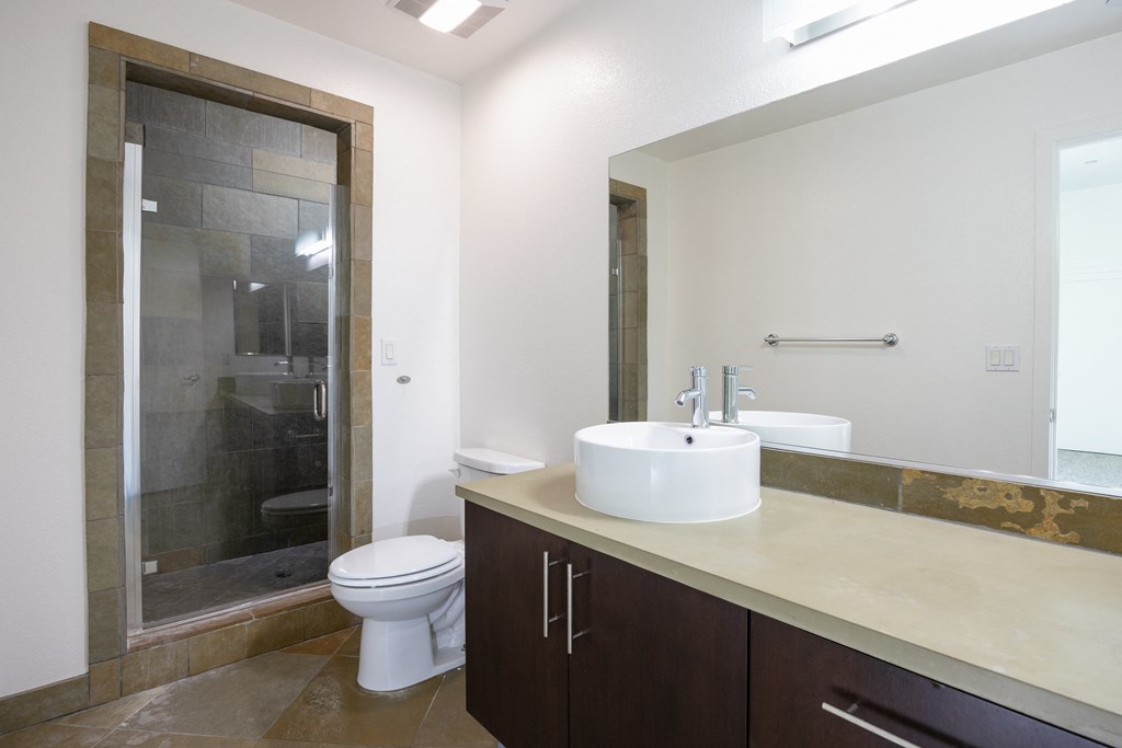 a bathroom with a sink and a toilet and a shower