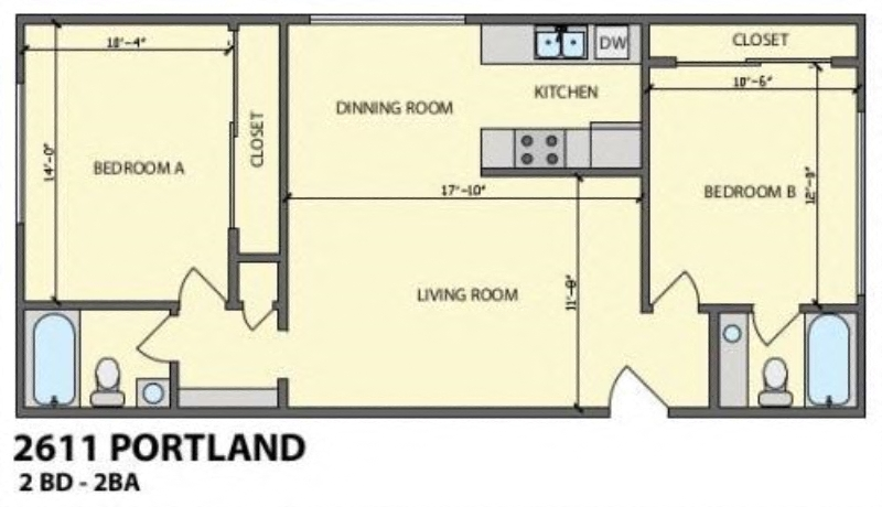 the floor plan of a studio apartment with a bedroom and a living room