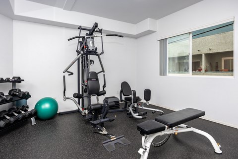a gym with weights and other exercise equipment