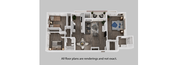 a 3d floor plan of a 1 bedroom apartment